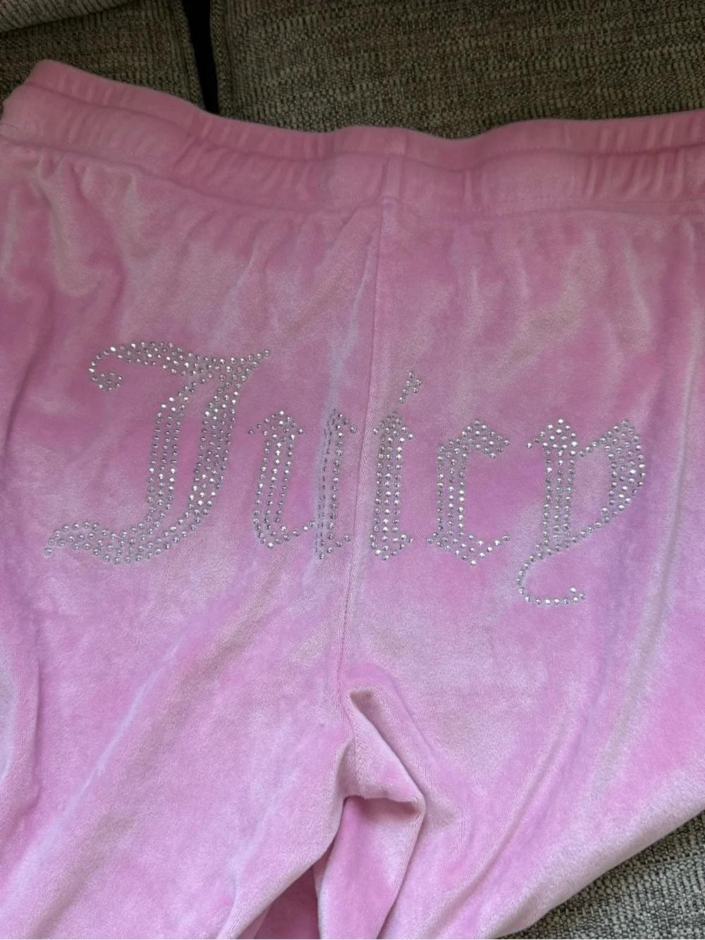 Juicy Couture Pink Velour Pajama Bottoms with Rhinestone Juicy Logo